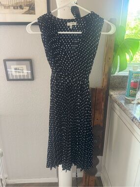 Max Studio Black Midi Dress with White Dot Print